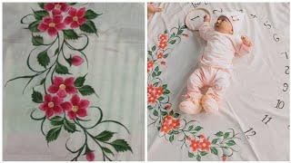 New bedsheet design/hand painted/fabric painting on clothes/baby bedsheet design|