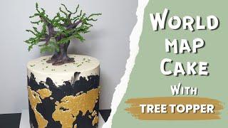 World map stencil cake | How to make a tree cake topper