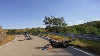 Downhill Skater CRASHES into guardrail at HIGH SPEED