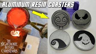 Casting Aluminum Resin Coasters - The Nightmare Before Christmas - Scrap Metal Melt