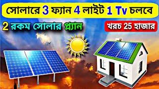 3 টি সিলিং ফ্যান 4 টি লাইট 1 Tv সোলারে চলবে | কত টাকা খরচ হবে ও কি কি লাগবে | Solar Panels For Home