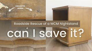 Roadside Rescue of a Mid Century Modern Nightstand |  Trash to Treasure Furniture Flip