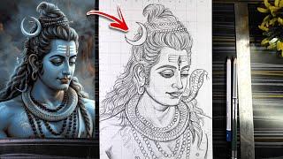 How To Draw Lord Shiva, Mahadev Drawing Pencil, Bholenath Drawing With grid Method, Outline Tutorial