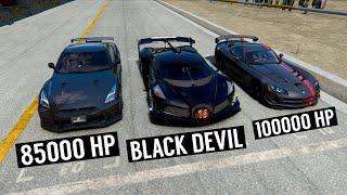 100000 HP Dodge Viper Penta Turbo vs Bugatti Black Devil vs 85000 HP Nissan GT-R Godzilla - Drag