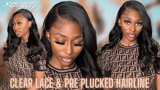 BEST BODY WAVE WIG INSTALL FOR BEGINNERS | *NEW* PREPLUCKED CLEAR LACE FRONT WIG !! | XRSBEAUTY