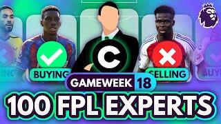 FPL GW18 EXPERT Saka Replacements & Transfer Trends!  100 Experts Reveal Gameweek 18 Team Plans