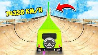 СПУСК БЕЗ ТОРМОЗОВ НА САМОМ ДЛИННОМ ЛИМУЗИНЕ UAZ HUNTER ПО ТРАМПЛИНУ В ГТА 5