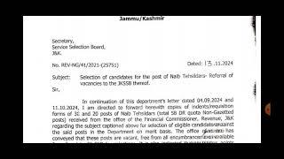 Referral of Posts Of Naib Tehsildar to JKSSB finally| Good News