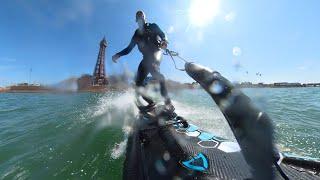 Blackpool Tower, Central Pier, The Wheel, South Pier, Pleasure Beach, Choppy Sea, Mako Jetboard