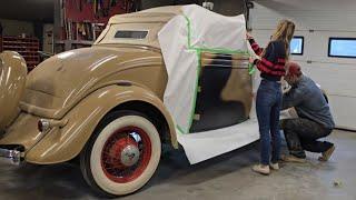 Painting the 1934 Ford door with single stage urethane... hope the colour matches 