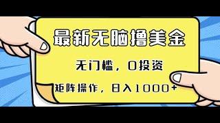 【完整教程】最新无脑撸美金项目，无门槛，0投资，可矩阵操作，单日收入可达1000+