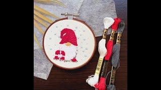 Cute Christmas Gnome Embroidery full tutorial with pattern