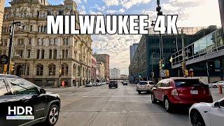 Driving Milwaukee, Wisconsin Downtown in 4K - Sunny Afternoon HDR