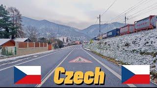 ️Driving from the border of Germany from Petrovice Czech Republic to Vrbičany with snow falling ️