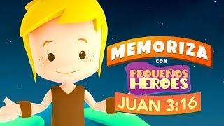 JUAN 3:16 ️ - BIBLIA PARA NIÑOS - Memoriza versiculo de la Biblia con Pequeños Heroes para niños