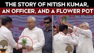 On Camera: Nitish Kumar Was Offered A Flower Pot, He Put It On Officer's Head