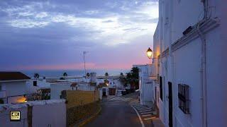 Conil de la Frontera (Cádiz) - Spain   Recorrido por el pueblo a pie en el atardecer - 4K