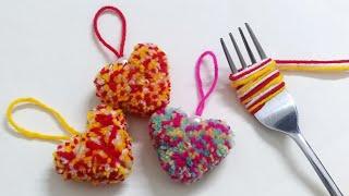 Super Easy Pom Pom heart making with Fork | Easy Sewing Hack | Valentine's Day craft