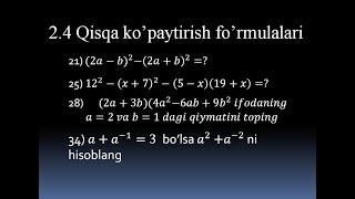 2.4. Qisqa ko'paytirish formulalari. 3-dars