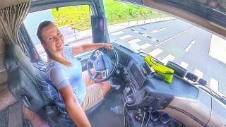 POV Girl Truck Driver /// After night break going to unloading /// Actros L