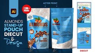 Almonds Stand up Pouch diecut & design in illustrator | Pouch Packaging Design