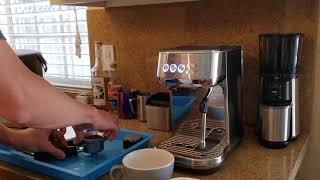 Novice using the Breville Bambino Plus to make a latte