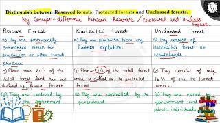 Distinguish between Reserved forests, Protected forests and Unclassed forests. (W)