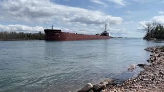 Great Lakes freighter James R Barker with an awesome master salute