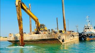 Excavator operator jobs and challenge  barge sifting by long arm excavator 1 mistake life finish 