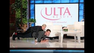 Justin Hartley Balances Ellen on His Back for Charity