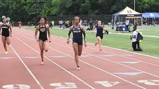 Bullis Senior Mirai Bernard (Lane 4) Runs 11.96 and Wins her Heat in the 100m Prelim.