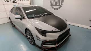 Hexis deep black satin Vinyl wrap on center portion of hood & top bumper