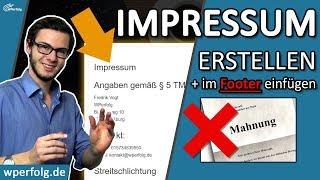 ᐅ Impressum erstellen & ABMAHNUNG vermeiden  Für WordPress, Blog...  Impressum im FOOTER einfügen!