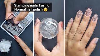 Stamping nailart using normal nail polish || Stamping nailart at home || Easy nailart