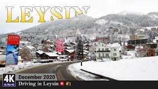 LEYSIN 4K Switzerland  #1 Winter Driving under Snow - Attractive Family Holiday Village Vaud Aigle