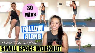 SMALL SPACE WORKOUT // MUAY THAI INSPIRED (Full Body, No Equipment)