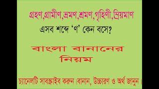 গ্রহণ,গ্রামীণ,ভ্রমণ,প্রমাণ,শ্রমণ,গৃহিণী ও ম্রিয়মাণ এসব শব্দে কোন নিয়মে কারণে ‘ণ’ বসে।