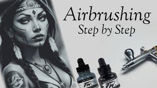 Airbrushing step by step Native American indian girl