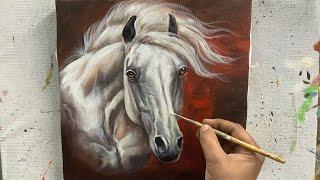 Horse portrait painting tutorial || Acrylic painting || ARTOHOLIC