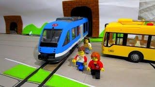 LEGO STOP MOTION animation with Dickie Toys City Liner Tram Dickie Toys Train Articulated Trolleybus