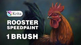 Rooster SpeedPaint, One brush! digital painting in Krita,