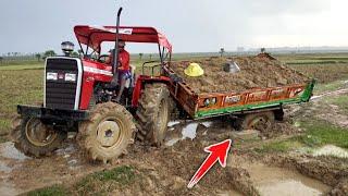 Massey Ferguson 4wd tractor load trolley stuck in mud || Tractor Guru Subha