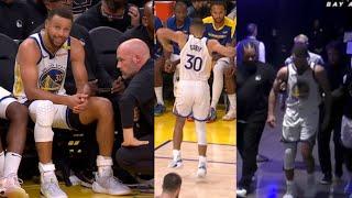 Steph Curry frustrated & gets carried off court AFTER Rolling ankle TWICE & UPSET!