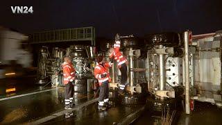 VN24 - Storm "Lambert" blows tipper trailer on its side - accident on A44