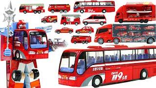 변신 소방차 버스와 캐리어 특공대! Transforming fire truck bus toys