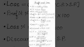 Profit and Loss formulas #youtubeshorts #short #formula #profit #maths #reasoning