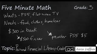 3rd Grade Math Personal Financial Literacy - Credit