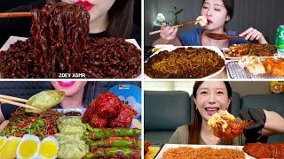 5x speed ASMR MUKBANG eating black beans noodles and chicken  eating sounds  #challenge