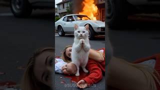 Car explodes and baby and mother are injured, luckily kitten and Jesus save them #jesus #kitten