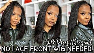  NO LACE FRONT WIG NEEDED! 4C NATURAL HAIR SILK PRESS/BLOWOUT + KINKY STRAIGHT U-PART WIG HACK